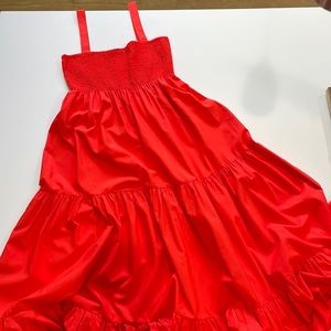 Zara red smocked dress with tiered ruffled skirt, size medium